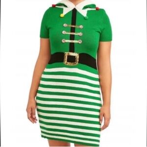 No Boundaries Women’s Christmas Elf/Santa Striped Stretchy Sweater Dress